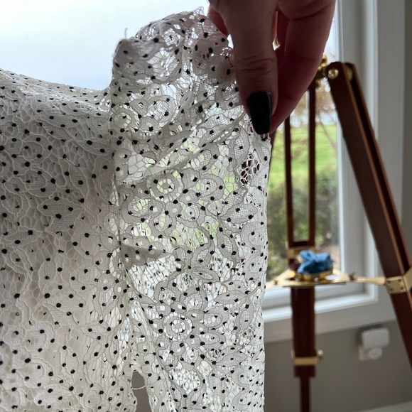 Vici White Lace Polka Dot Rhinestone Button Blouse Puff Sleeve Feminine Top M - Picture 6 of 14